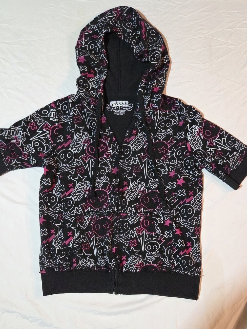 Vintage Hot Topic 3/4 Sleeve Zip Hoodie Skull - Medium